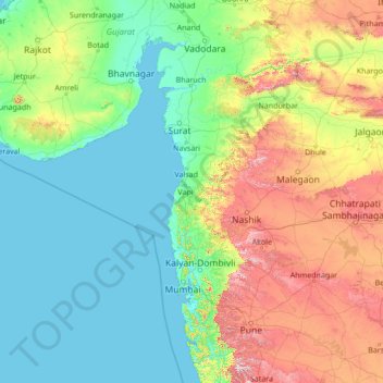 Mapa topográfico Dadra and Nagar Haveli, altitud, relieve