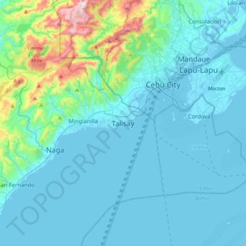 Mapa topográfico Talisay, altitud, relieve