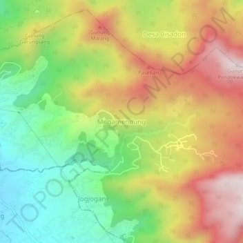 Mapa topográfico Megamendung, altitud, relieve