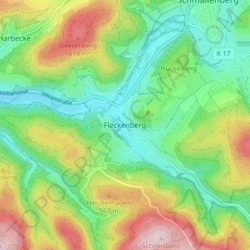 Mapa topográfico Fleckenberg, altitud, relieve