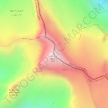 Mapa topográfico Mount Balfour, altitud, relieve