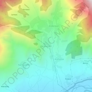 Mapa topográfico Yarmuqam, altitud, relieve
