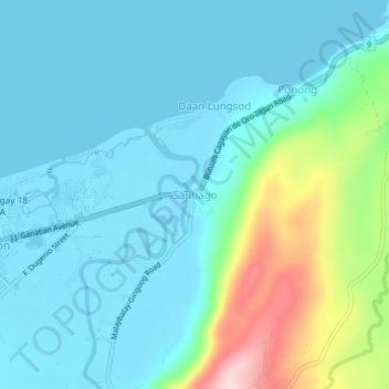Mapa topográfico Santiago, altitud, relieve