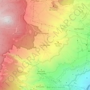 Mapa topográfico Las Barreras, altitud, relieve