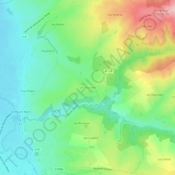 Mapa topográfico Les Charpins, altitud, relieve
