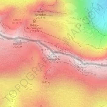 Mapa topográfico El Casco, altitud, relieve