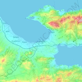 Mapa topográfico Corinth, altitud, relieve
