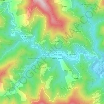 Mapa topográfico Le Martinet, altitud, relieve