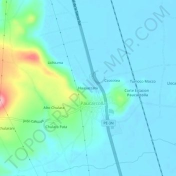 Mapa topográfico Huasaccata, altitud, relieve