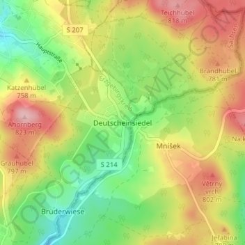Mapa topográfico Deutscheinsiedel, altitud, relieve