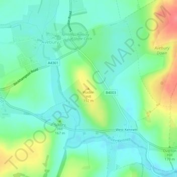 Mapa topográfico Waden Hill, altitud, relieve