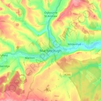Mapa topográfico Marlborough, altitud, relieve