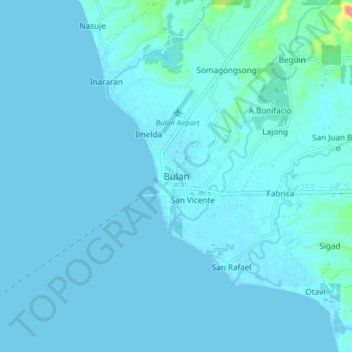 Mapa topográfico Bulan, altitud, relieve