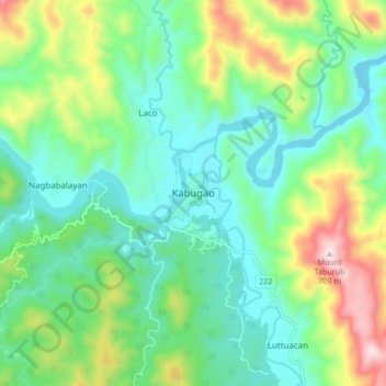 Mapa topográfico Kabugao, altitud, relieve