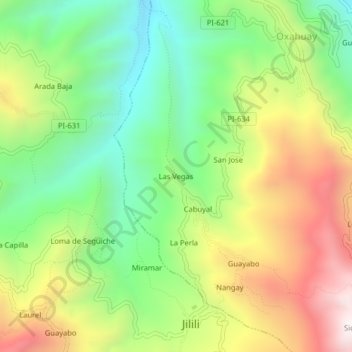 Mapa topográfico Las Vegas, altitud, relieve