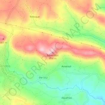Mapa topográfico Envendos, altitud, relieve