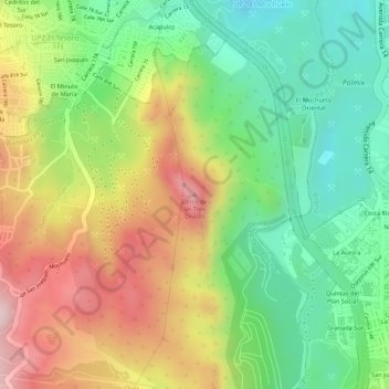 Mapa topográfico Cerro de las Tres Cruces, altitud, relieve