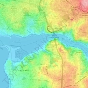Mapa topográfico Afurada, altitud, relieve