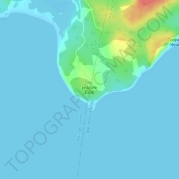 Mapa topográfico Jeddore Cape, altitud, relieve