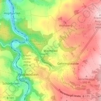 Mapa topográfico Warmbad, altitud, relieve