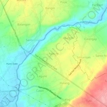 Mapa topográfico Apacay, altitud, relieve