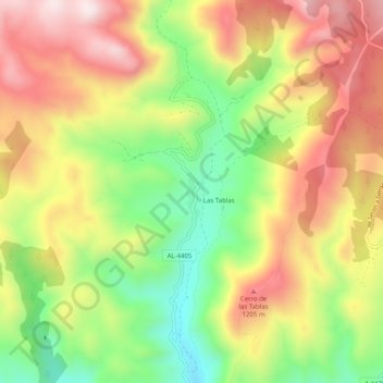 Mapa topográfico Las Aneas, altitud, relieve