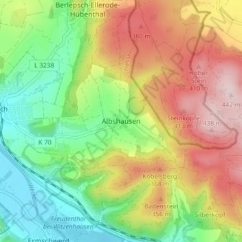 Mapa topográfico Albshausen, altitud, relieve