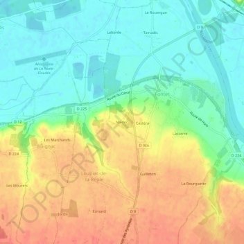 Mapa topográfico Médoc, altitud, relieve