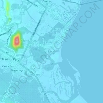 Mapa topográfico Baras, altitud, relieve