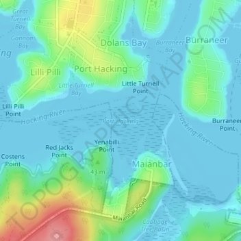 Mapa topográfico Port Hacking, altitud, relieve