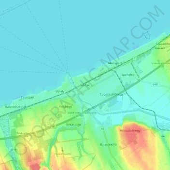 Mapa topográfico Siófok, altitud, relieve