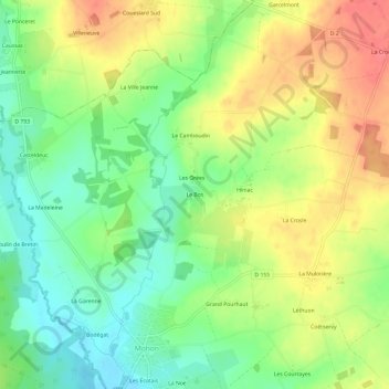Mapa topográfico Le Bos, altitud, relieve