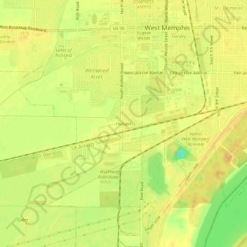Mapa topográfico Hulbert, altitud, relieve