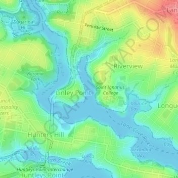 Mapa topográfico Burns Bay, altitud, relieve