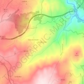 Mapa topográfico Vale de Cunho, altitud, relieve