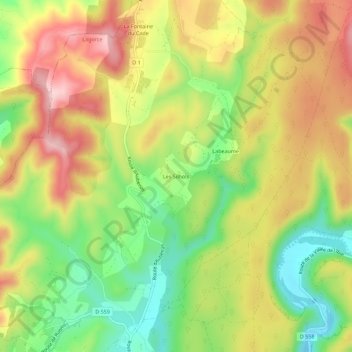 Mapa topográfico Les Silhols, altitud, relieve