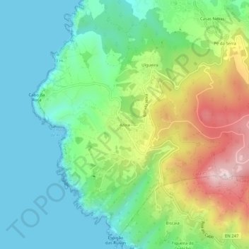 Mapa topográfico Azoia, altitud, relieve