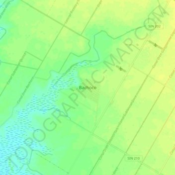 Mapa topográfico Bachoco, altitud, relieve