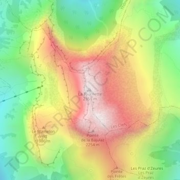 Mapa topográfico La Tournette, altitud, relieve