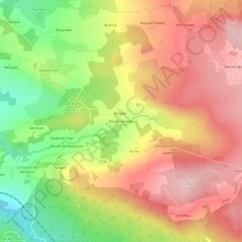 Mapa topográfico Moulin Kergaer, altitud, relieve