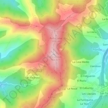 Mapa topográfico Pico Escobín, altitud, relieve