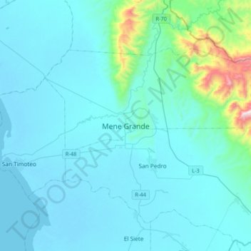 Mapa topográfico Mene Grande, altitud, relieve