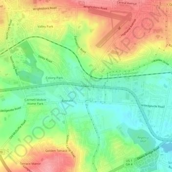 Mapa topográfico Wheless, altitud, relieve
