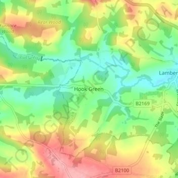 Mapa topográfico Hook Green, altitud, relieve