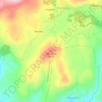 Mapa topográfico Giesteira, altitud, relieve
