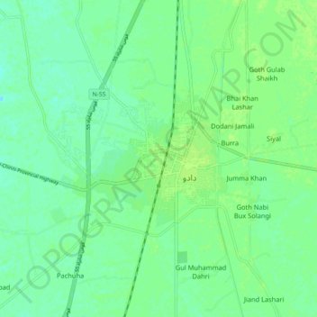 Mapa topográfico Dadu, altitud, relieve