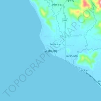 Mapa topográfico Palimbang, altitud, relieve