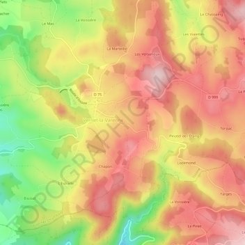 Mapa topográfico Le Vernadet, altitud, relieve