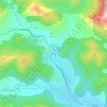 Mapa topográfico La Uña, altitud, relieve