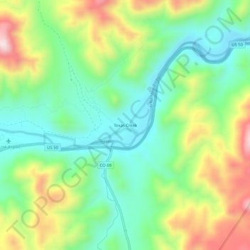 Mapa topográfico Texas Creek, altitud, relieve